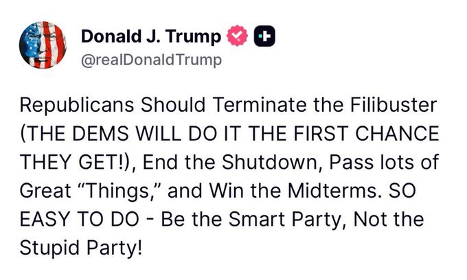 Trump Urges Termination of Filibuster, Warns Dems Will Exploit It