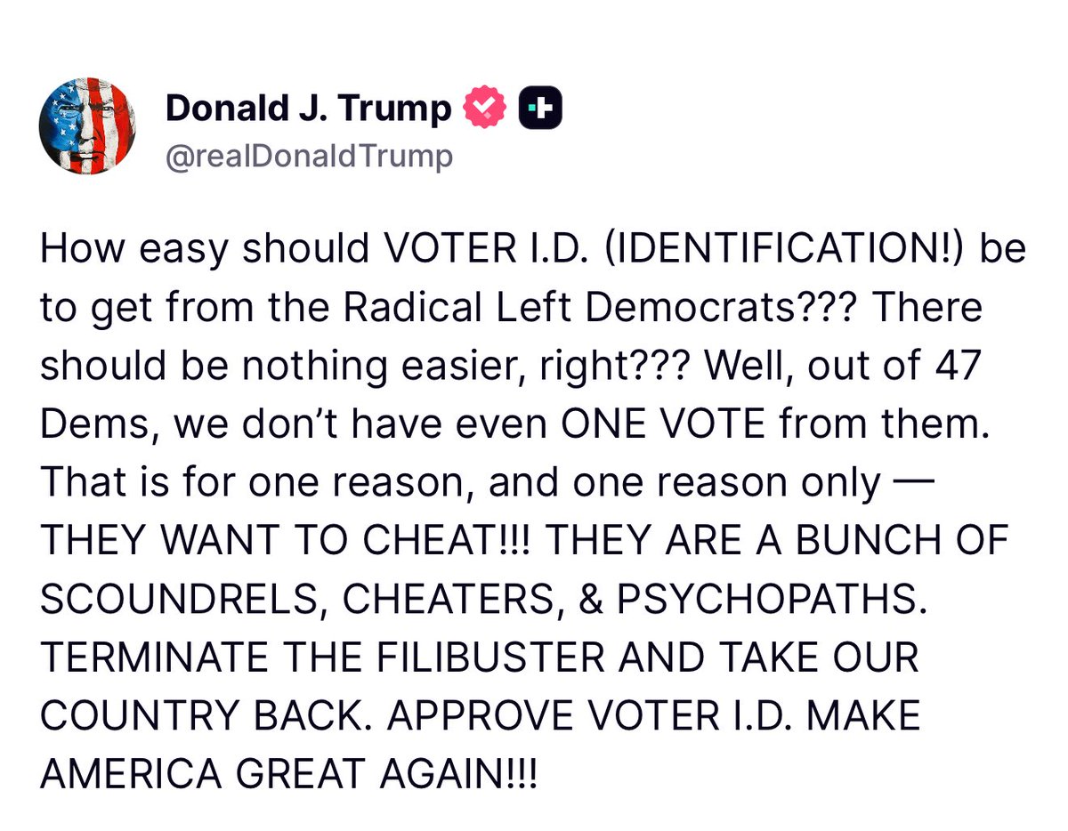 Trump Calls for Senate Republicans to Nuke Filibuster for Voter ID