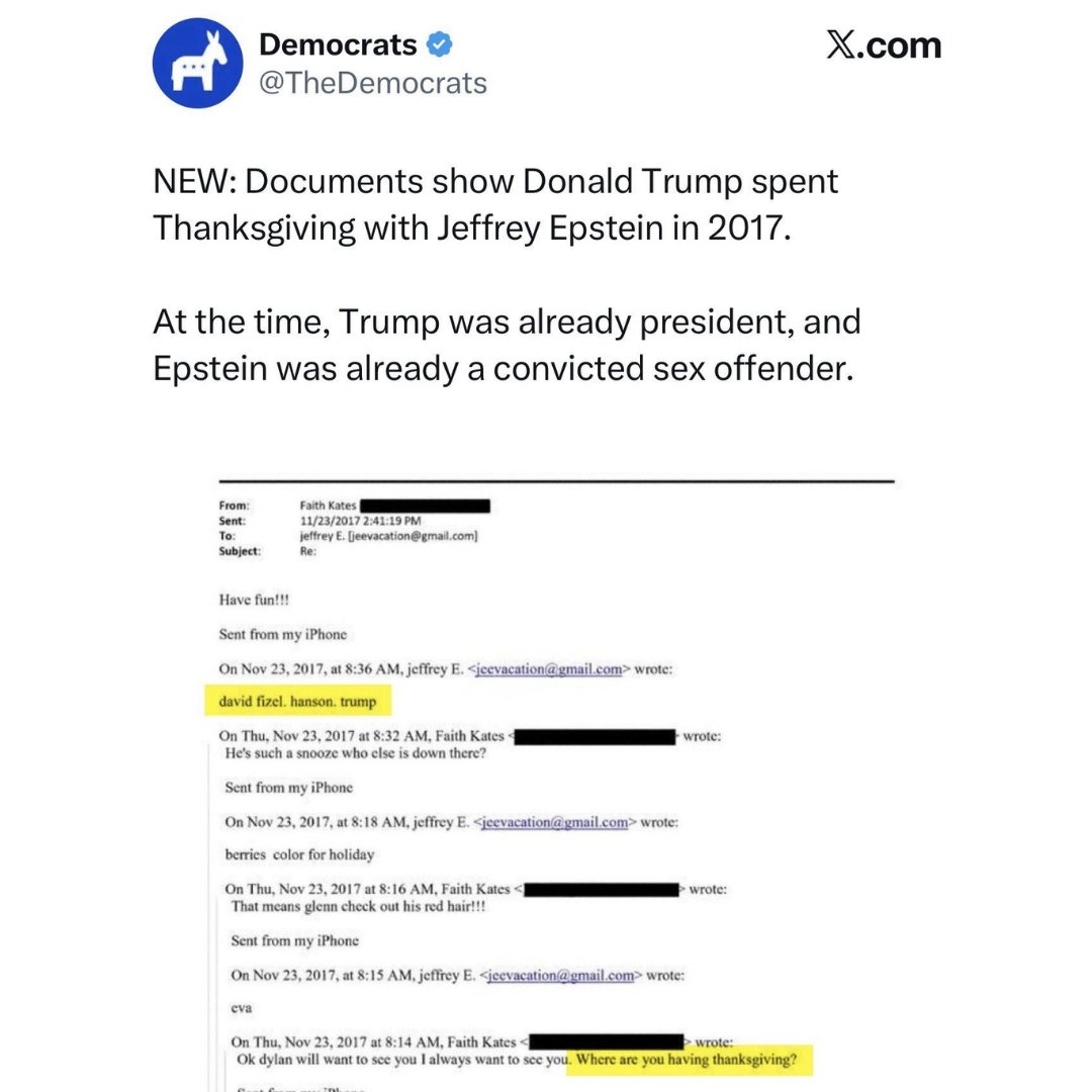 Democrats Withdraw Claim of Trump Spending Thanksgiving with Epstein