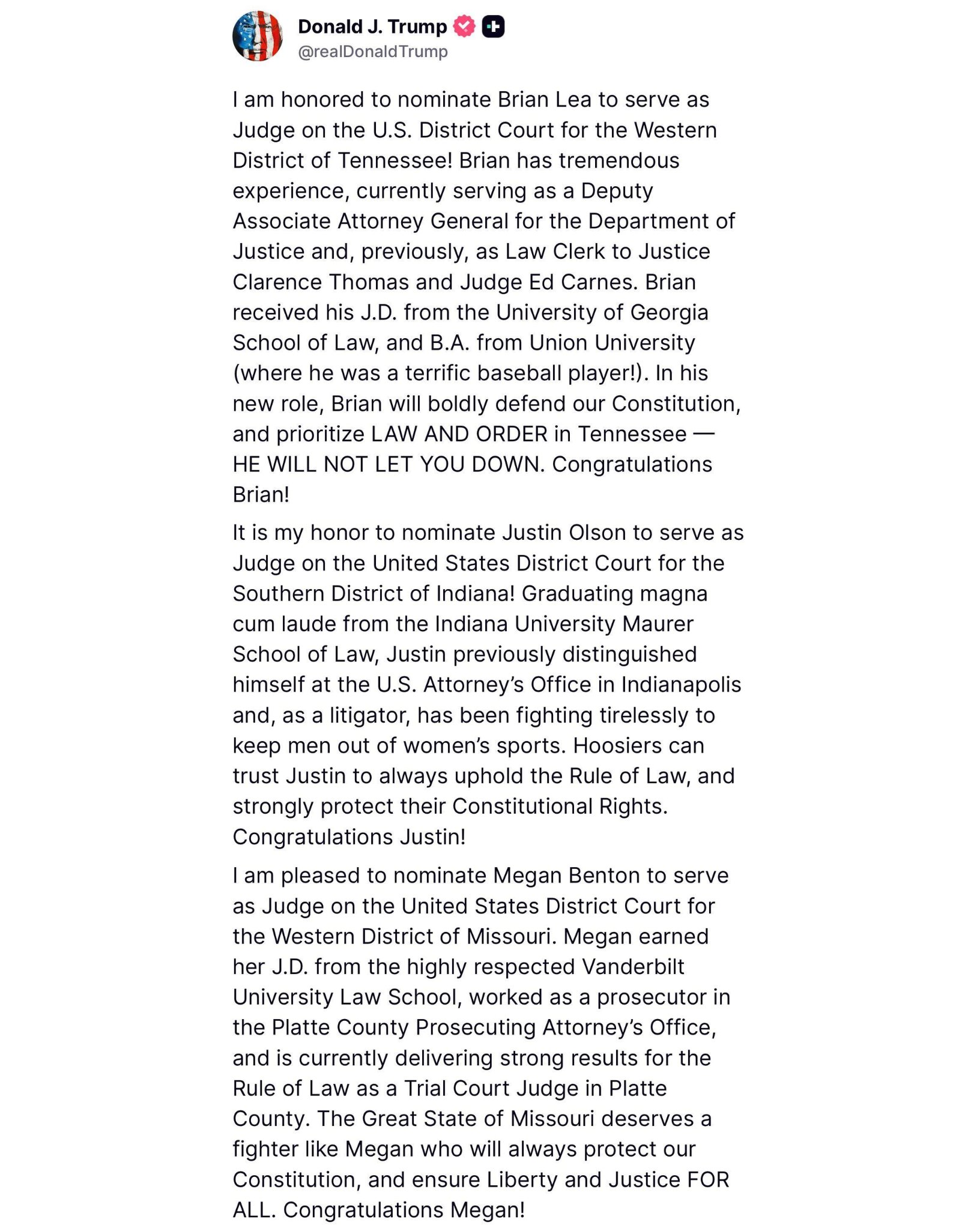 Trump Appoints Three Conservative Judges to Federal Judiciary