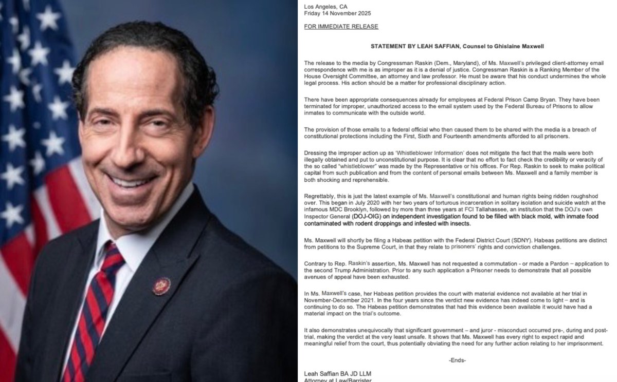 Democrat Rep. Jamie Raskin Accused of Leaking Ghislaine Maxwell Emails