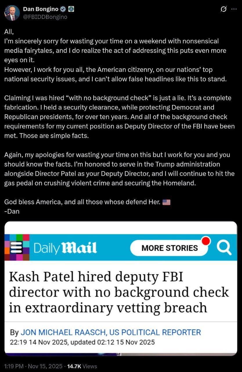 FBI Deputy Director Dan Bongino Denies Fake News Smear Campaign