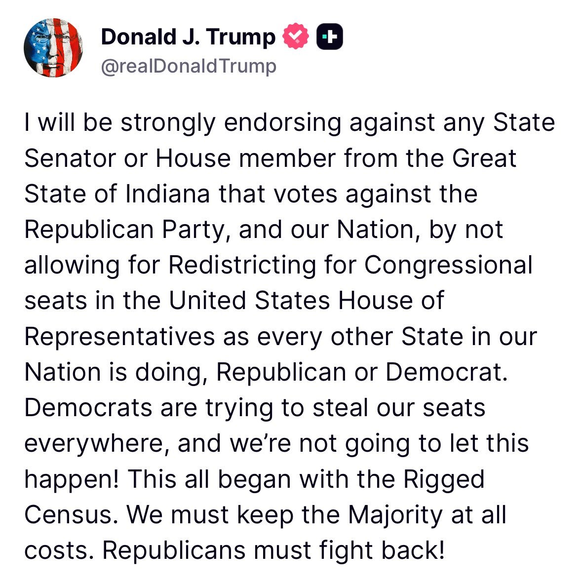 Trump Pledges Support for Indiana Lawmakers Opposing Redistricting