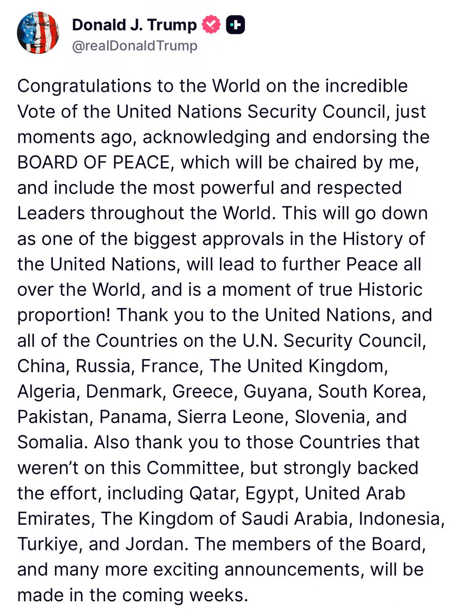 UN Security Council Approves Trump-Chaired 'Board of Peace' for Gaza