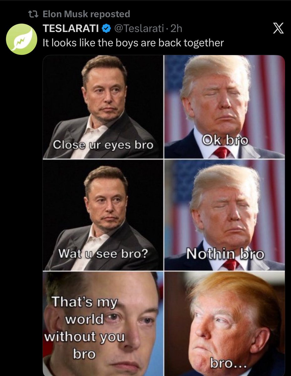 Elon Musk Reposts Image of Himself with President Trump, Calls Them "BROS