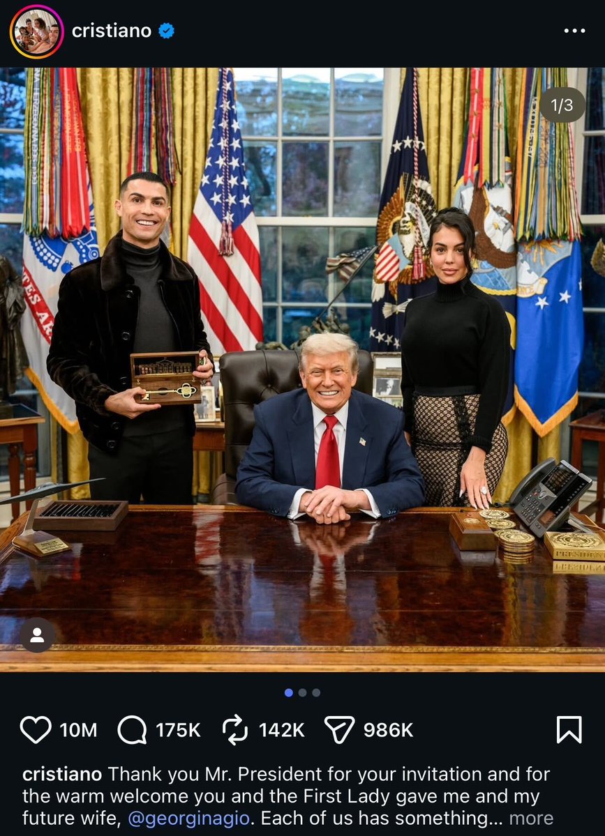 Cristiano Ronaldo's Oval Office Photo with Trump Hits 10 Million Likes