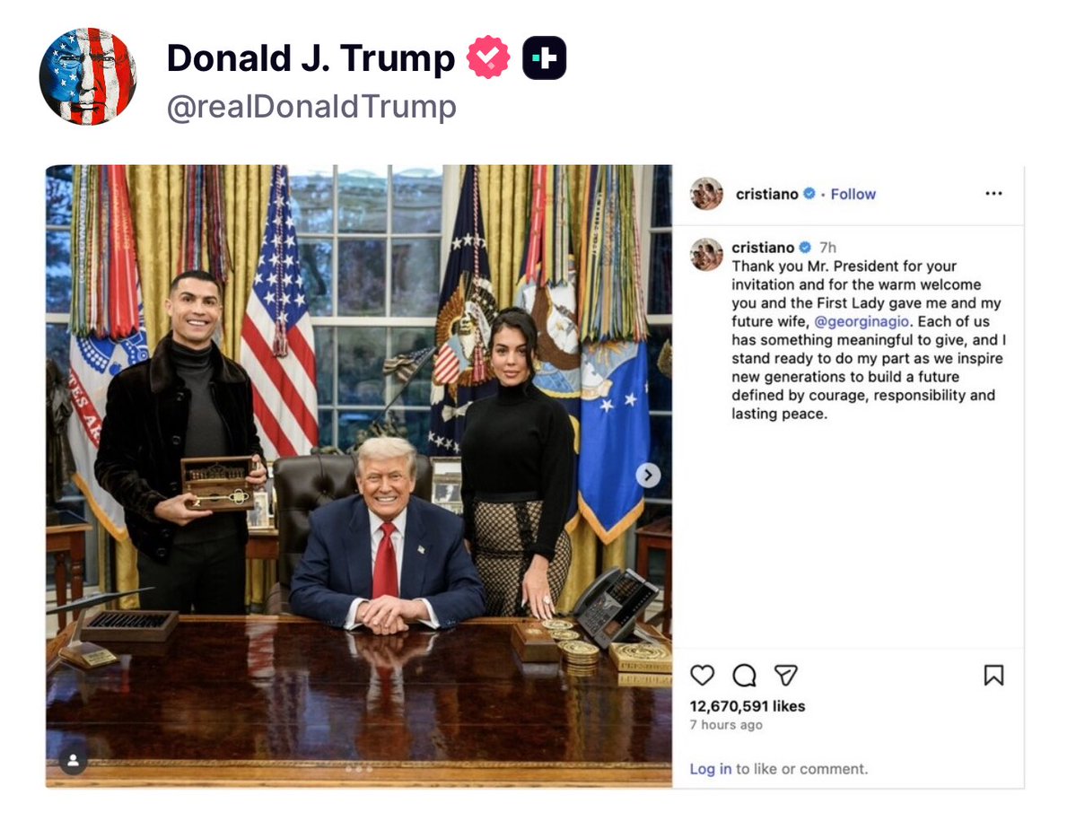 Cristiano Ronaldo's Photo with Trump Hits 12.6 Million Likes