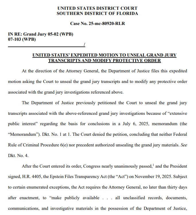 Trump and AG Bondi Request Release of Sealed Epstein Transcripts